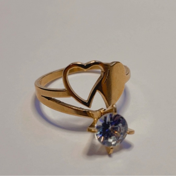 NWT Stainless Steel Gold zircon double Heart Woman ring Size 6.5 - Picture 12 of 16